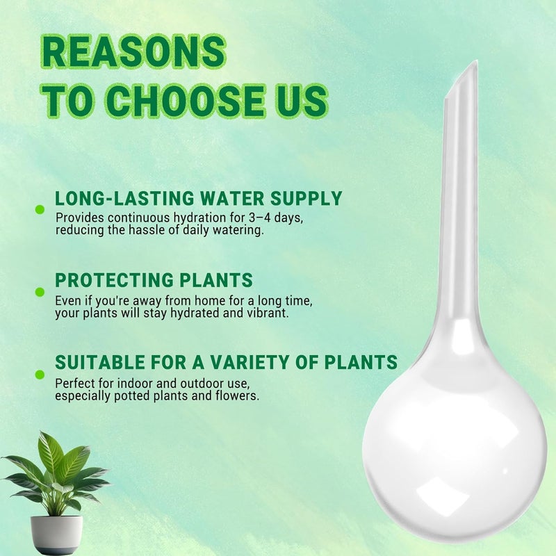 WHTCHSU 2 Pack Small Self-Plant Watering Globes – Automatic Plant Waterer Bulbs, Plant Watering System for Indoor and Outdoor Potted Houseplants, Plant Watering Devices (White, Small Size) - Image 4